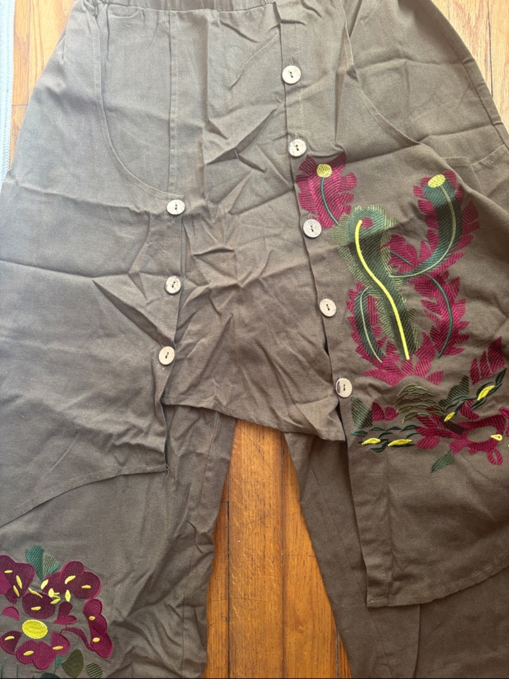 Mizhe vintage  overlay button rare Olive Green Wide-Leg Crop Pants